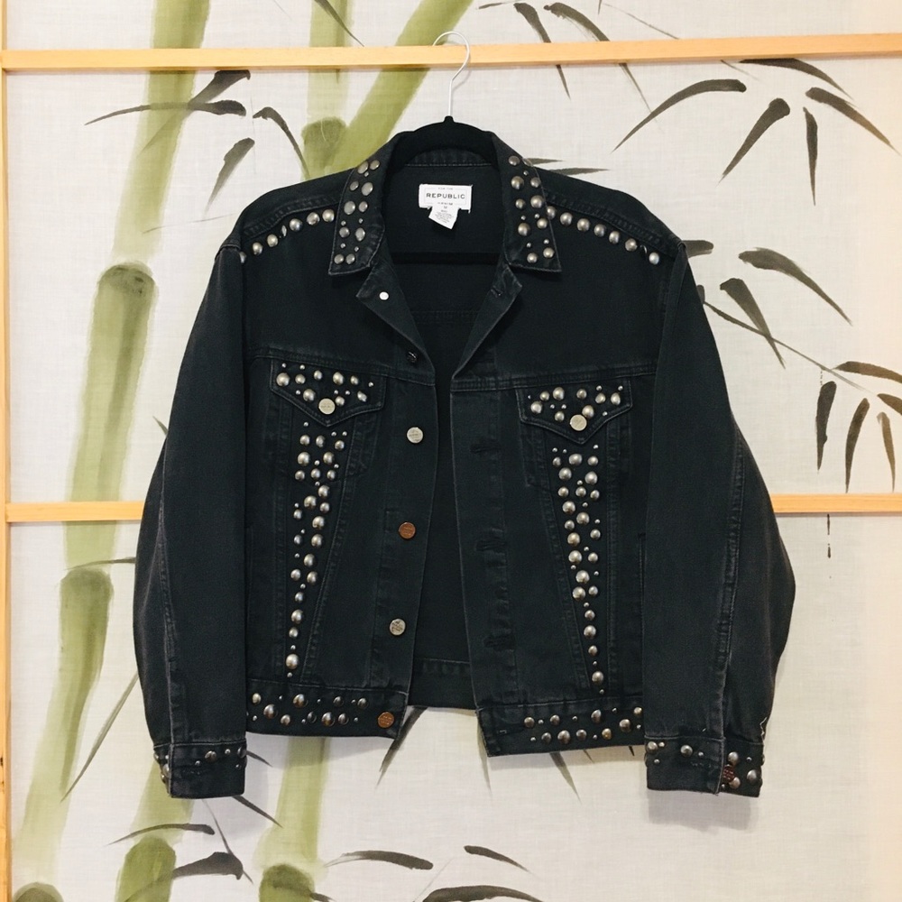 Black Denim Studded Jacket.